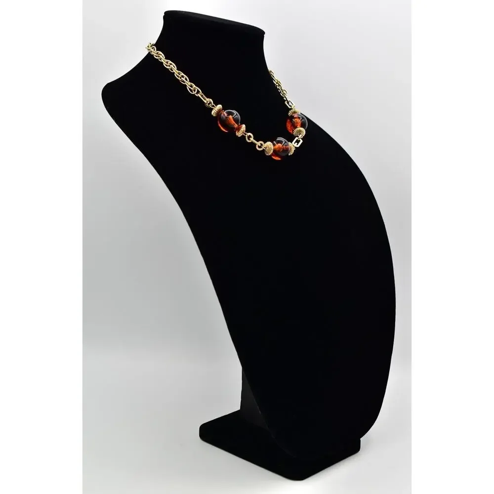 Vintage Collar Necklace Tortoise Station Gold Tone Chain Chunky 1980s BinBJ